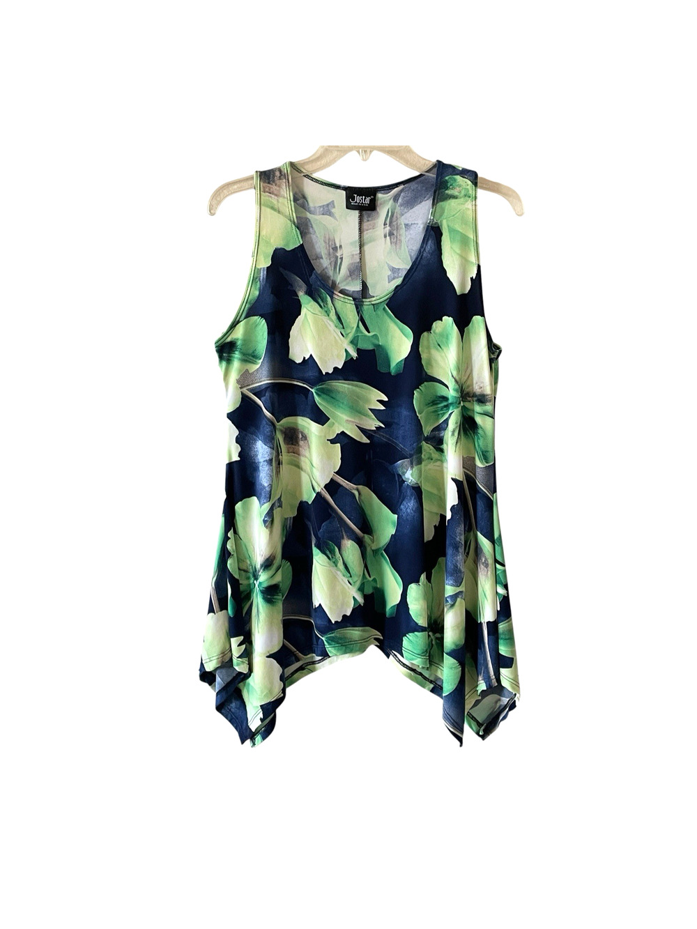 JOSTAR Size Small Blue Green Floral Sleeveless Sharkbite Hem Cover-Up Tunic Top